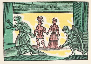 Cenerentola o la piccola scarpetta di vetro, da Histories or Tales of Past Times told by Mother Goose, With Morals, di M Perrault, pub. 1925 (stampa xilografica colorata a mano)