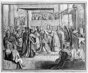 Consacrazione e incoronazione di Enrico IV (1553-1610) nella cattedrale di Chartres il 27 gennaio 1594, fine del XVI secolo (particolare)