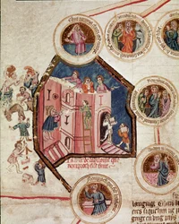 Cantiere della Torre di Babele a Babilonia. Pagina tratta dal manoscritto 