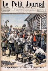 Forzati in Siberia arruolati per combattere nella Guerra Russo-Giapponese. Guerra Russo-Giapponese. Una rivolta di forzati nei bagni penali russi della Siberia. Illustrazione per Le petit Journal, 27 agosto 1905.