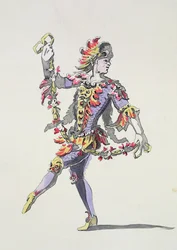 Costume per Tritone, in un balletto del XVII secolo, dalla Collezione Menus Plaisirs, facsimile di A. Guillaumot Fils (incisione a colori)