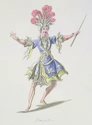 Costume per il Mago, in Dardanus, un libretto di Leclerc de Labruere, composto da Jean-Philippe Rameau, facsimile di A. Guillaumot Fils (incisione a colori)