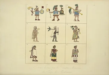 Costumi disegnati dai pittori messicani del tempo di Montezuma, illustrazione da Vues des Cordillères et Monumens des Peuples Indigènes de l