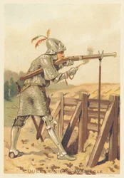 Coulevrinier nel XV secolo (Uomo di guerra, a piedi o a cavallo, arma di un serpente in mano)