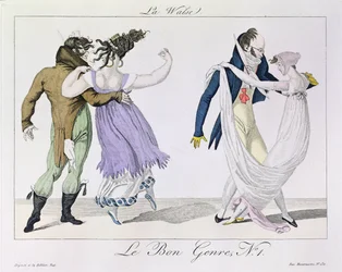 Coppie che ballano il valzer, da Le Bon Genre, c.1810