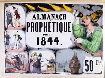 Copertina di un Almanacco Profetico raffigurante Nostradamus (1503-66) 1844