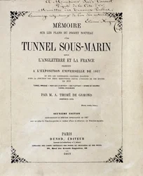 Copertina del “Memoria sui piani del nuovo progetto di un Tunnel Sottomarino tra Inghilterra e Francia presentato all