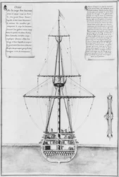 Sezione trasversale nella larghezza massima di una nave armata ed equipaggiata, illustrazione dall