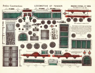 Progetti ritagliati per una locomotiva a vapore e tender, c.1880