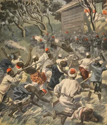 Sconfitta del popolo Sakalava, Madagascar, illustrazione da Le Petit Journal: Supplement illustre, 3 aprile 1898