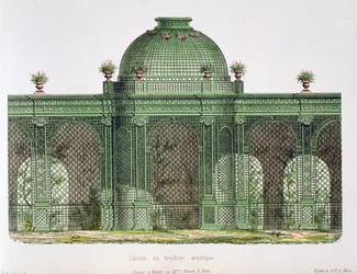 Progetto per una galleria con traliccio ad arcate con una cupola centrale, pubblicato per il Bureau de Moniteur des Menuisiers, Parigi