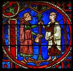 (dettaglio) da una vetrata raffigurante scene dal miracolo di Teofilo