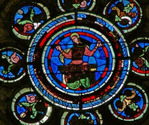 (dettaglio) dalla vetrata rosa nord raffigurante l