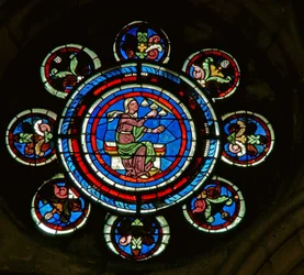 (dettaglio) dalla vetrata rosa nord raffigurante la Musica dalle Arti Liberali