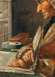 Dettaglio del ritratto di François Marie Arouet Voltaire (1694-1778) nel suo studio