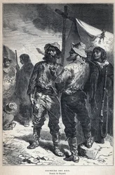 Scoperta del Canada: coureur des bois (coinvolto nel commercio di pellicce con gli amerindi). Disegno di Bayard. Incisione della fine del XIX secolo in 