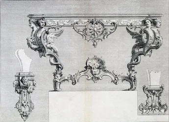 Candelabro a doppio ramo con elementi rococò e classici, da un libro di modelli di disegni di metalli neoclassici di Duhamel, c.1770-80