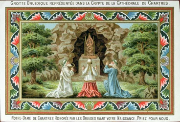 Druidi che pregano davanti a una statua della Madonna e del Bambino sul sito della grotta a Chartres, 1887