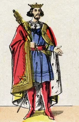Dinastia dei Capetingi: Ritratto di Enrico I, re dei Franchi dal 1031 al 1060. Immagine di Epinal della fine del XIX secolo. Collezione privata.