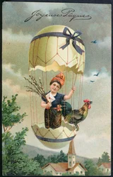Cartolina di Pasqua che raffigura un bambino in un uovo, c.1905