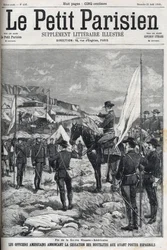 Fine della guerra ispano-americana nel 1898. Ufficiali americani annunciano la cessazione delle ostilità agli avamposti spagnoli. Incisione in 