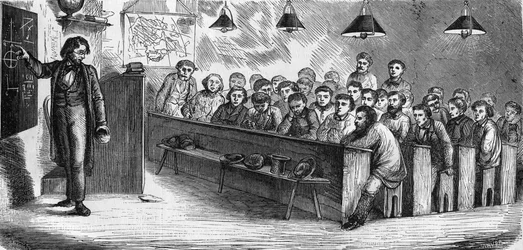 Lezione serale in una scuola pubblica per adulti a Parigi nel 1858