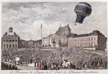 Esperimento dei fratelli Montgolfier a Versailles con il volo di un gallo, un