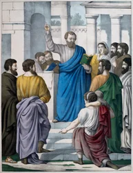 Esdra legge il libro della legge di Mosè, illustrazione da un catechismo L
