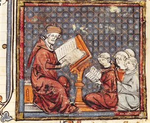 Un filosofo che insegna a Parigi, dalle Grandes Chroniques de France, 1375-79