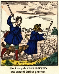 Favole di La Fontaine: il lupo diventato pastore. Immagine di Epinal, prima metà del XIX secolo