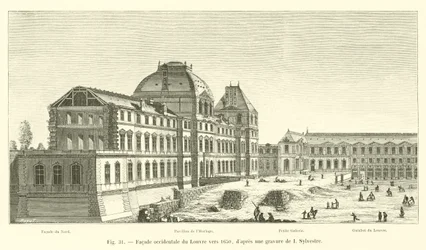 Facciata occidentale del Louvre verso il 1650, secondo un