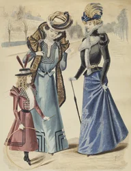 Tavola di moda, sul boulevard, illustrazione da La Nouvelle Mode, 1897 (incisione a colori)