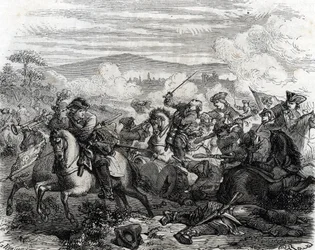 Ferdinand de Marsin ferito mortalmente alla Battaglia di Torino 1706 (incisione)