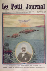 Prima traversata del Mar Mediterraneo 23 settembre 1913 di Roland Garros (1888-1918), illustrazione di copertina di Le Petit Journal 5 ottobre 1913