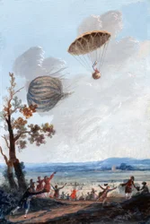 Primo uomo a scendere con il paracadute, 22 ottobre 1797, al Parc Monceau, Parigi, c.1797