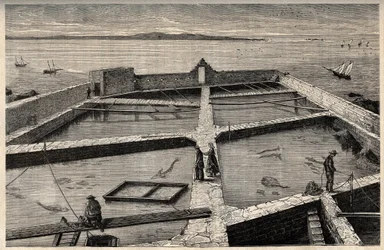 Piscicoltura a Concarneau - Bretagna - Stabilimento di piscicoltura - Concarneau - Finistère - Bretagna - incisione in 