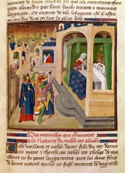 Le meraviglie accadute alla nascita di Alessandro Magno (356-323 a.C.) illustrazione da un libro di Jean Wauquelin, dalla Histoire du Grand Alexandre 1460