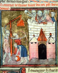 Assedio del Castello di Chinon, dalle Grandes Chroniques de France, 1375-79