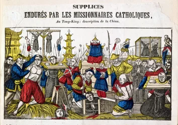 Forme di tortura subite dai missionari cattolici a Tonkin, Cina, 1840