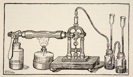 Specchio rotante di Foucault per la misurazione della velocità della luce, copia di Boris Mestchersky, illustrazione da Histoire de la Nation Francaise, Sciences, Volumi I & II, di Gabriel Hanotaux