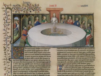Fr.120 f.524v I Cavalieri della Tavola Rotonda da La storia di Lancillotto, da La Quite de Saint Graal