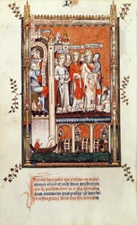 Sisinnio che mostra i corpi di altri martiri a San Denis e ai suoi compagni, da Vie de St. Denis, 1317