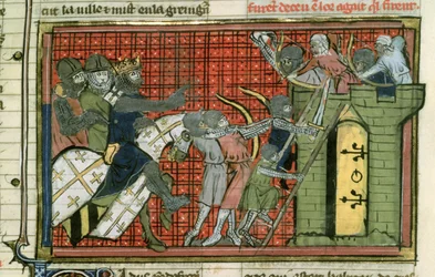 Attacco a una città, da Le Roman de Godefroi de Bouillon
