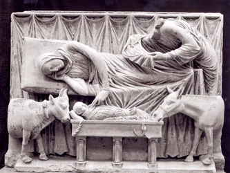 Frammento del tramezzo raffigurante la Natività, dalla Cripta