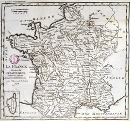 Francia divisa in 84 dipartimenti secondo i decreti dell