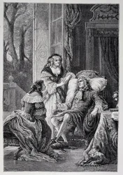 Francois de la Rochefoucauld (1613-1680) che parla con Mademoiselle de Sevigne (Marie de Rabutin-Chantal), Marchesa de Sevigne detta Madame de Sevigne (1626-1696) e Marie-Madeleine Pioche de La Vergne, contessa de Lafayette (Madame de la Fayette)