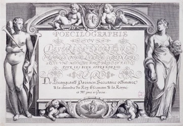 Calligrafia francese: Poecilografia, frontespizio, di Baptiste de Beaugrand nel 1606.