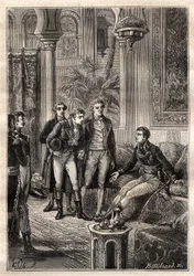 Friedrich Konrad Hornemann (1772-1801) incontra Napoleone Bonaparte al Cairo nel 1797 alla presenza di Gaspard Monge (1746-1818) e Claude Louis Berthollet (1748-1822) - illustrazione tratta da 