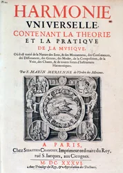 Frontespizio di Harmonie universelle contenant la theorie et la pratique de la musique di Marin Mersenne (Marin Mersennus o le Pere Mersenne) (1588-1648), 1637