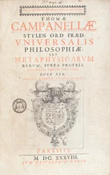 Frontespizio di Universalis Philosophiae di Tommaso Campanella, pubblicato a Parigi, 1638